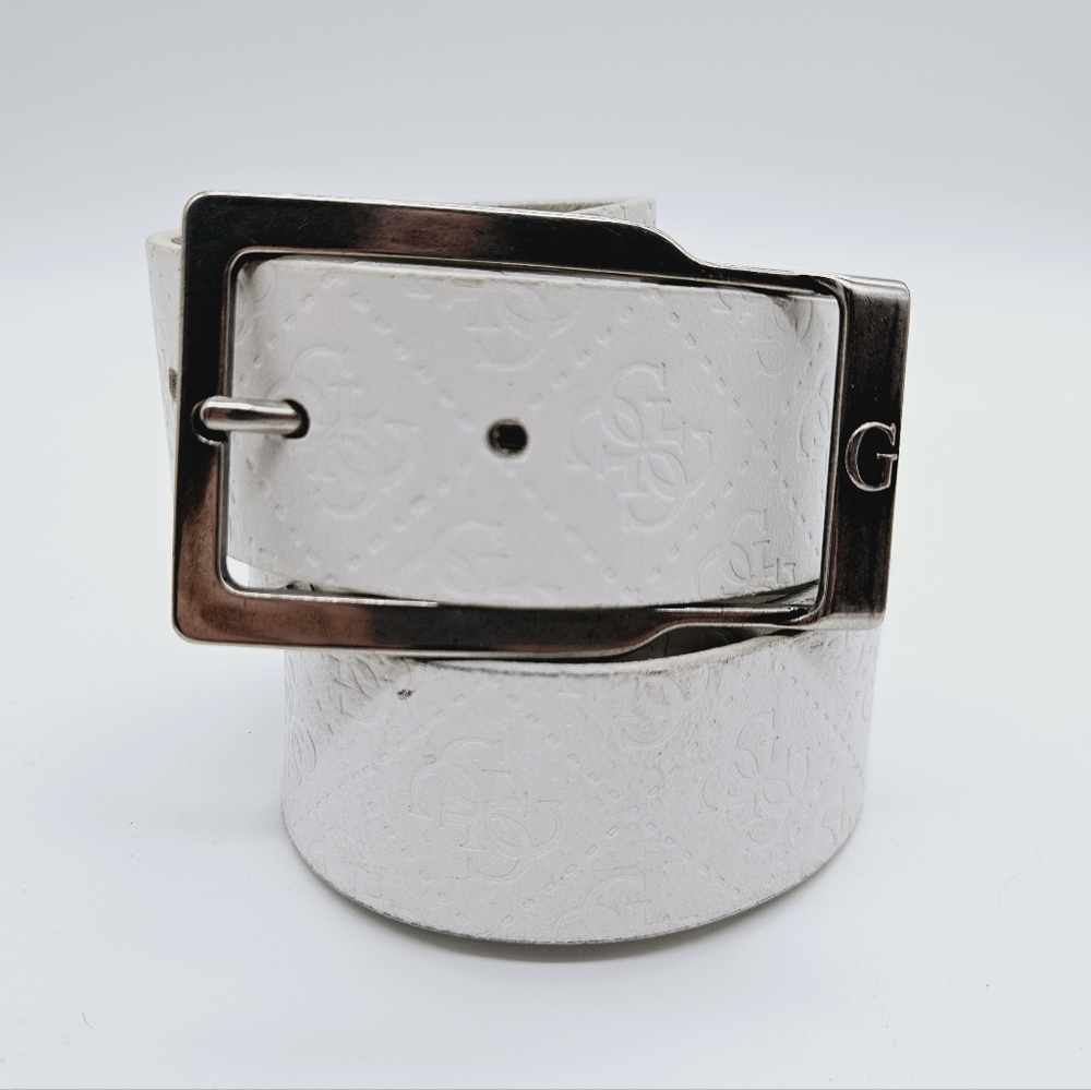 GUESS | silver buckle & embossed leather belt